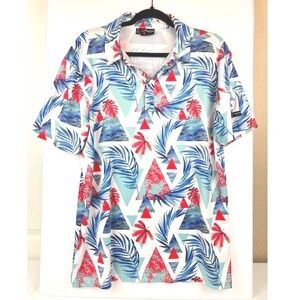 Yatta Golf Mens Performance Polo Geometric Tropical Palm Print Short Sleeve Med
